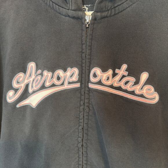 Aeropostale Y2K Full Zip Hoodie Jacket Size XL Gray Spell Out Embroidered Logo - Picture 12 of 12